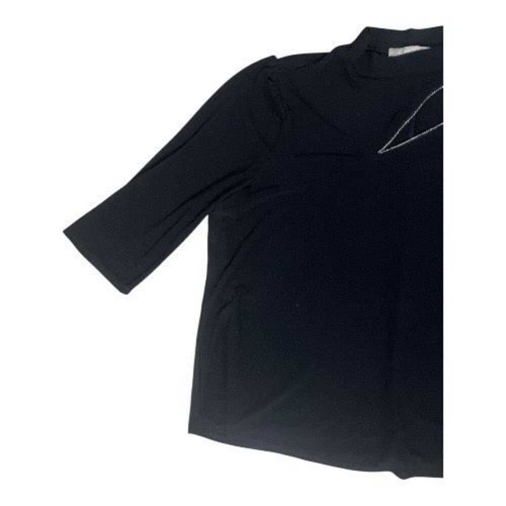 Women Stretchy Black Rhinestone Blouse Plus Size 2X Cut Out Pullover Mock Neck - Picture 3 of 10